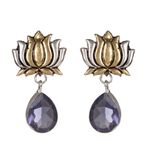 Buy Bamboo Tree Jewels Purple Stone Lotus Shaped Drop Earrings Silver & Gold Color - Purplle