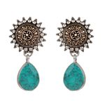 Buy Bamboo Tree Jewels Turquoise StoneTeardrop Shaped Drop Silver Earrings - Purplle