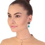 Buy Bamboo Tree Jewels Turquoise StoneTeardrop Shaped Drop Silver Earrings - Purplle