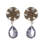 Buy Bamboo Tree Jewels Purple StoneTeardrop Shaped Drop Silver Earrings - Purplle