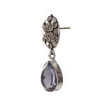 Buy Bamboo Tree Jewels Purple StoneTeardrop Shaped Drop Silver Earrings - Purplle