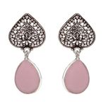 Buy Bamboo Tree Jewels Pink StoneTeardrop Shaped Drop Silver Earrings - Purplle