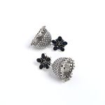 Buy Bamboo Tree Jewels Black Stone Dome Shaped Handcrafted Silver-Toned Jhumkas - Purplle