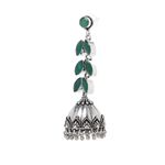 Buy Bamboo Tree Jewels Green Stone Dome Shaped Handcrafted Silver-Toned Jhumkas - Purplle