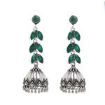 Buy Bamboo Tree Jewels Green Stone Dome Shaped Handcrafted Silver-Toned Jhumkas - Purplle