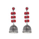 Buy Bamboo Tree Jewels Red Stone Dome Shaped Handcrafted Silver-Toned Jhumkas - Purplle