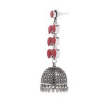 Buy Bamboo Tree Jewels Red Stone Dome Shaped Handcrafted Silver-Toned Jhumkas - Purplle