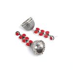 Buy Bamboo Tree Jewels Red Stone Dome Shaped Handcrafted Silver-Toned Jhumkas - Purplle