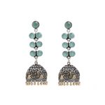 Buy Bamboo Tree Jewels Green Stone Dome Shaped Handcrafted Gold & Silver-Toned Jhumkas - Purplle