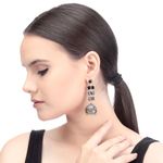 Buy Bamboo Tree Jewels Black Stone Dome Shaped Handcrafted Gold & Silver-Toned Jhumkas - Purplle