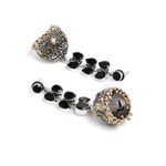 Buy Bamboo Tree Jewels Black Stone Dome Shaped Handcrafted Gold & Silver-Toned Jhumkas - Purplle