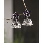Buy Bamboo Tree Jewels Purple Stone Dome Shaped Handcrafted Silver-Toned Jhumkas - Purplle