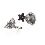 Buy Bamboo Tree Jewels Purple Stone Dome Shaped Handcrafted Silver-Toned Jhumkas - Purplle
