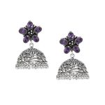 Buy Bamboo Tree Jewels Purple Stone Dome Shaped Handcrafted Silver-Toned Jhumkas - Purplle