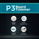Buy VEGA Power Series P-3 Beard Trimmer for Men with Digital Display, Titanium Blades, 160 Mins Runtime & 40 Length Settings, Black, (VHTH-27) - Purplle
