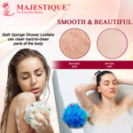 Buy Majestique Shower Puff Bath Sponge Loofah, Soft Body Scrubber Bath Scrunchie Set of 4Pcs/Multicolor - Purplle