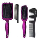 Buy Majestique Hair Brush Set - Paddle, Styling, Tail Comb & Wide Tooth Comb for Women & Men, Great on Wet or Dry Hair -Gold - Purplle
