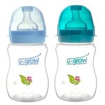 Buy U-Grow Anti Colic Wide Neck Baby Milk Feeding Bottle for Babies (Pack of 2) 250ML (Blue & Turquoise) - Purplle