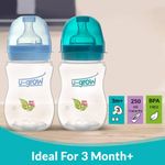 Buy U-Grow Anti Colic Wide Neck Baby Milk Feeding Bottle for Babies (Pack of 2) 250ML (Blue & Turquoise) - Purplle