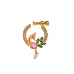 Buy Silvermerc Gold Plated Green & White Stone Studded Peacock Meenakari Nose Ring - Purplle