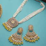Buy STEORRA JEWELS Kundan Yellow Studded & White Beads Long Necklace Jewellery Set Yellow - Purplle