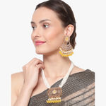 Buy STEORRA JEWELS Kundan Yellow Studded & White Beads Long Necklace Jewellery Set Yellow - Purplle
