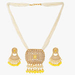 Buy STEORRA JEWELS Kundan Yellow Studded & White Beads Long Necklace Jewellery Set Yellow - Purplle