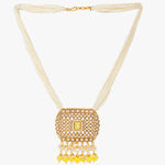 Buy STEORRA JEWELS Kundan Yellow Studded & White Beads Long Necklace Jewellery Set Yellow - Purplle
