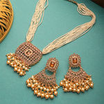 Buy STEORRA JEWELS Gold Plated Gold Kundan Stone & White Beads Long Necklace Jewellery Set Gold - Purplle