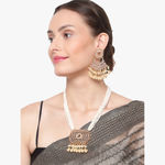 Buy STEORRA JEWELS Gold Plated Gold Kundan Stone & White Beads Long Necklace Jewellery Set Gold - Purplle