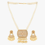 Buy STEORRA JEWELS Gold Plated Gold Kundan Stone & White Beads Long Necklace Jewellery Set Gold - Purplle