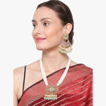 Buy STEORRA JEWELS Gold Plated Light Green Kundan Stone & White Beads Long Necklace Jewellery Set Light Green - Purplle