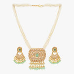 Buy STEORRA JEWELS Gold Plated Light Green Kundan Stone & White Beads Long Necklace Jewellery Set Light Green - Purplle