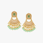 Buy STEORRA JEWELS Gold Plated Light Green Kundan Stone & White Beads Long Necklace Jewellery Set Light Green - Purplle