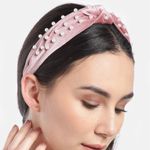 Buy Blueberry Pink & White Velvet Finish Beaded Hairband - Purplle
