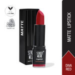 Buy STREET WEAR® Matte Lipstick -DIVA RED (Red/Maroon) - 4.2 gms -Longwear, Velvety texture, Fade-resistant, High Color payoff, Lightweight Matte Lipstick, Plant-based Canuuba wax, Paraben-free - Purplle