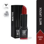 Buy STREET WEAR® Matte Lipstick -POWER RED (Red/Maroon) - 4.2 gms -Longwear, Velvety texture, Fade-resistant, High Color payoff, Lightweight Matte Lipstick, Plant-based Canuuba wax, Paraben-free - Purplle