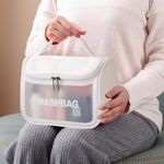 Buy House of Quirk Makeup Storage Bag, Frosted Portable Large Capacity PVC Make Up Wash Bath Household Travel Bag, Flip Cosmetic Bag (White)_(WASHBAG_TOKIT_WHITE) - Purplle