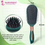 Buy Majestique Velvet Styling Hair Brush | Nylon Round-Tip Bristles Hair Comb | Mini Paddle Hair Brush | For Detangling, Separating, Shaping - Green - Purplle