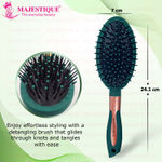 Buy Majestique Oval Shape Detangling Hair Brush | Perfect for Curly Hair, Straight Hair, Wet or Dry Use - Velvet Green - Purplle