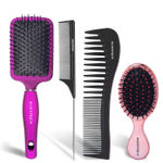 Buy Majestique Professional Hair Brush Set, Large and Small Paddle Hair Brush With Wide-tooth and Tail Comb Suit for Women Men and Kids - 4Pcs/Purple - Purplle