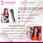 Buy Majestique Professional Hair Brush Set, Large and Small Paddle Hair Brush With Wide-tooth and Tail Comb Suit for Women Men and Kids - 4Pcs/Purple - Purplle