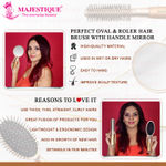Buy Majestique Round and Oval Cushion Hair Brush Set with Handle Mirror, Soft Nylon Bristles for All Types Style in Men and Women - 3Pcs/Gold - Purplle