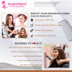 Buy Majestique Professional Wide Comb, Tail Comb, Dresser Hair Comb for All Hair Types & Styles - 3Pcs/Black - Purplle