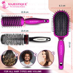Buy Majestique Professional Hair Brush Set | Detangling, Vent, and Blow Dry Brushes | Soft Nylon Bristles for All Types Style - 3Pcs/Multicolor - Purplle