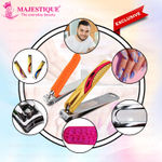 Buy Majestique 2Pcs Nail Clipper Chrome Plated and Rubber Grip | Nail Cutter Big Size and Small Size | Curved Blades - 2Pcs/Multicolor - Purplle