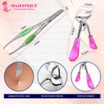 Buy Majestique Eyelash Curler with Eyebrow Pluker Tweezer for No Pinching or Pulling Just Dramatically Curled Eyelashes & Lash Line In Seconds - 2Pcs/Multicolor - Purplle