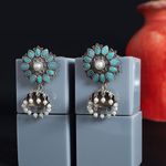 Buy Golden Peacock Oxidised Classic Turquoise Blue Floral Dome-Shaped Jhumkas 15 GM - Purplle