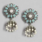 Buy Golden Peacock Oxidised Classic Turquoise Blue Floral Dome-Shaped Jhumkas 15 GM - Purplle