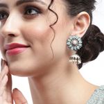 Buy Golden Peacock Oxidised Classic Turquoise Blue Floral Dome-Shaped Jhumkas 15 GM - Purplle